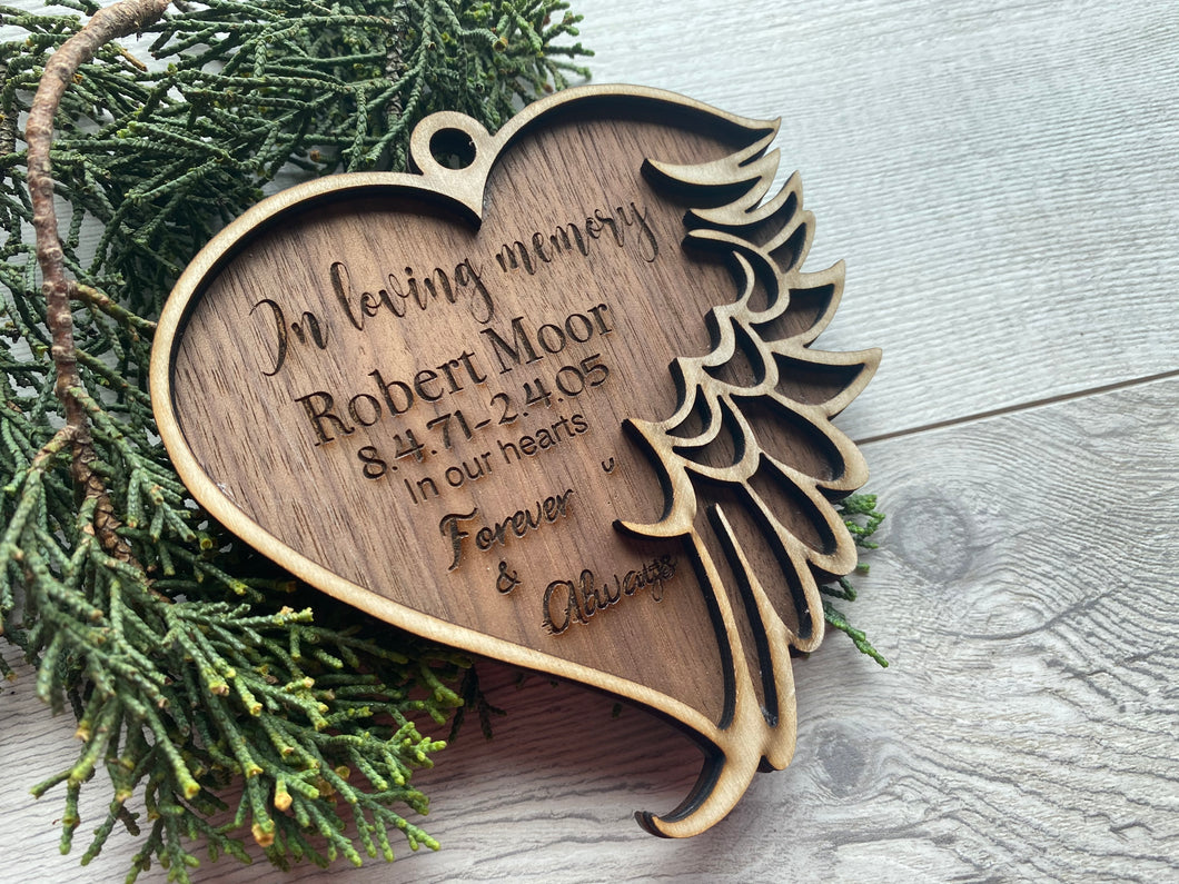 Heart angel wing ornament